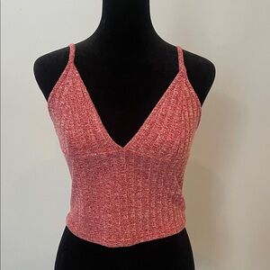 Women's Red ribbed halter style Crop Top with adjustable straps